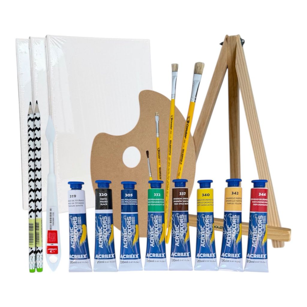 Kit Completo Para Iniciante Pintura em Tela Tinta Acrílica