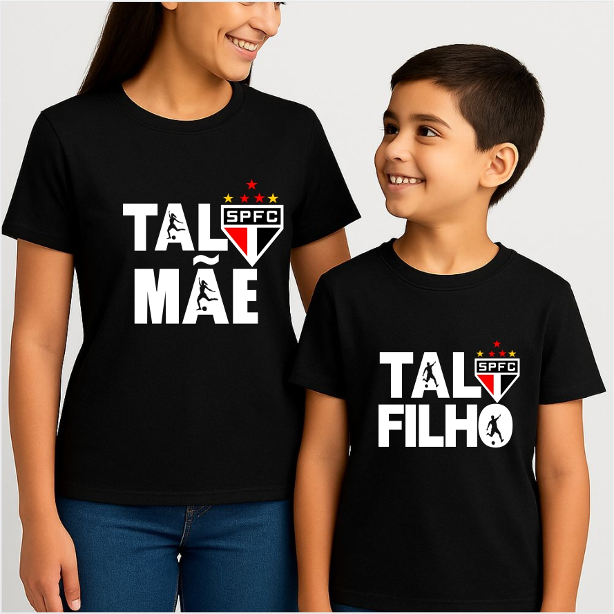 Kit Mãe e Filho Camisetas Personalizadas Futebol Preto Presente