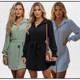 Chemise Feminino Camisão Vestido Dunas Curto com Botões Manga Longa Saida de Praia em Oferta na Shopee