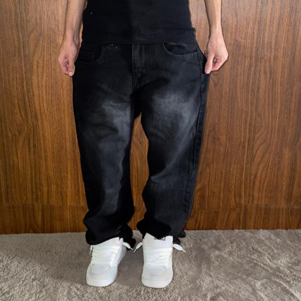 Calça Preta Masculina Wide Baggy Balão Jeans Larga Premium em Oferta na Shopee