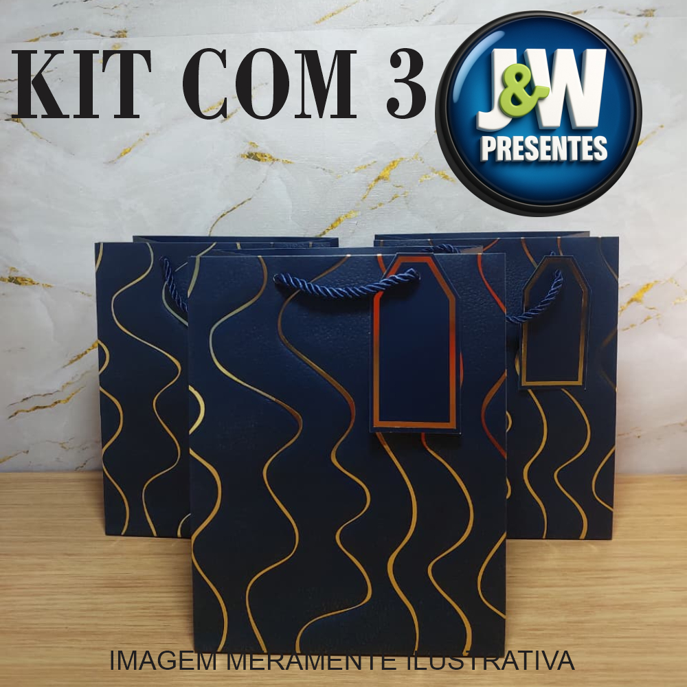 Sacola kit com 3 unidades - Bolsas Para Presente LUXO 23x18x10cm - FWB