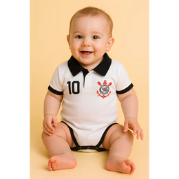 Body Bori Bebê Infantil Corinthians Camisa Polo Time de Futebol Oficial Licenciado Torcida Baby