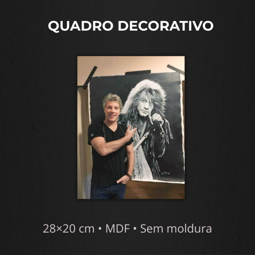 Quadro Decorativo Bon Jovi Retrô Rock Clássico em MDF 28x20