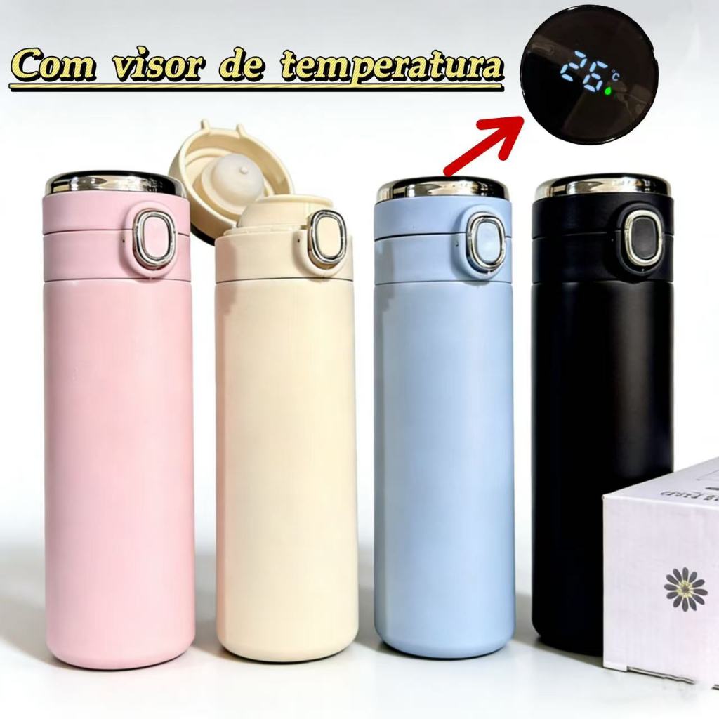 Garrafa Térmica inox 304 Em Aço Inox Com Termômetro Digital 420ml Led Indicador Temperatura