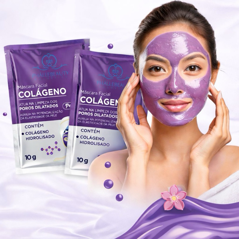 kit de Máscara Facial Peel Off Colágeno Sachê 10g (roxa) - Phallebeauty em Oferta na Shopee