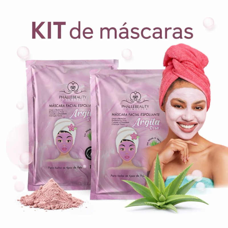 kit com 10 Máscara Facial Argila Rosa e Acido hialurônico Sachê 10g - Phállebeauty em Oferta na Shopee
