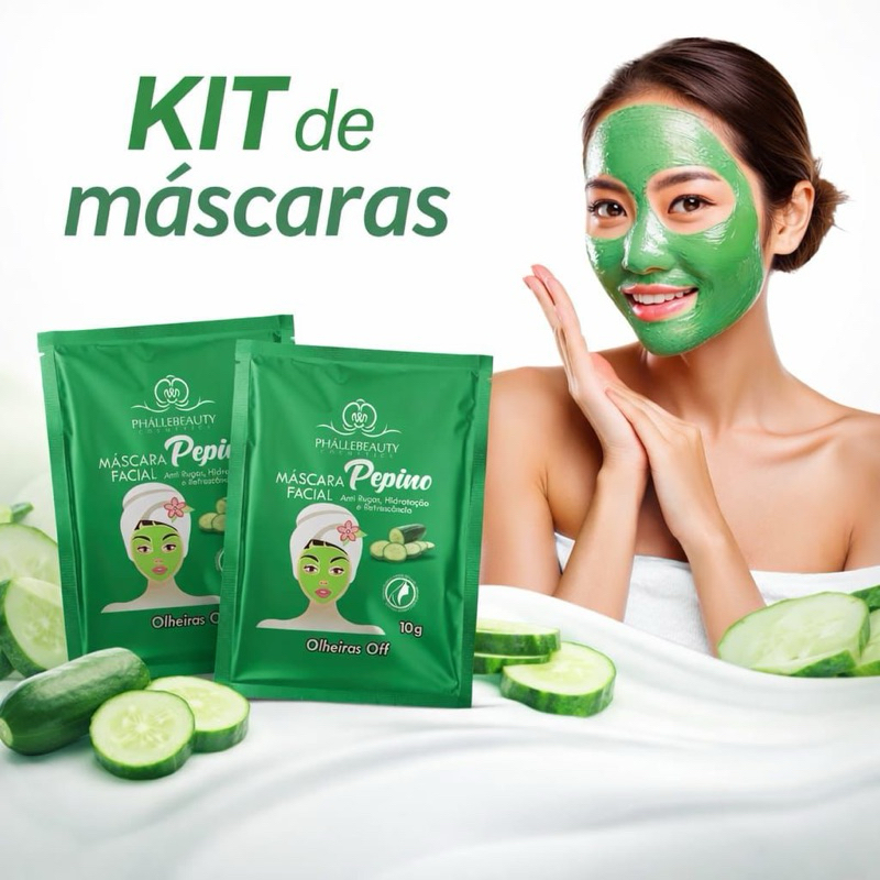kit Máscara Facial Hidroplastica Verde - Phállebeauty Pepino
