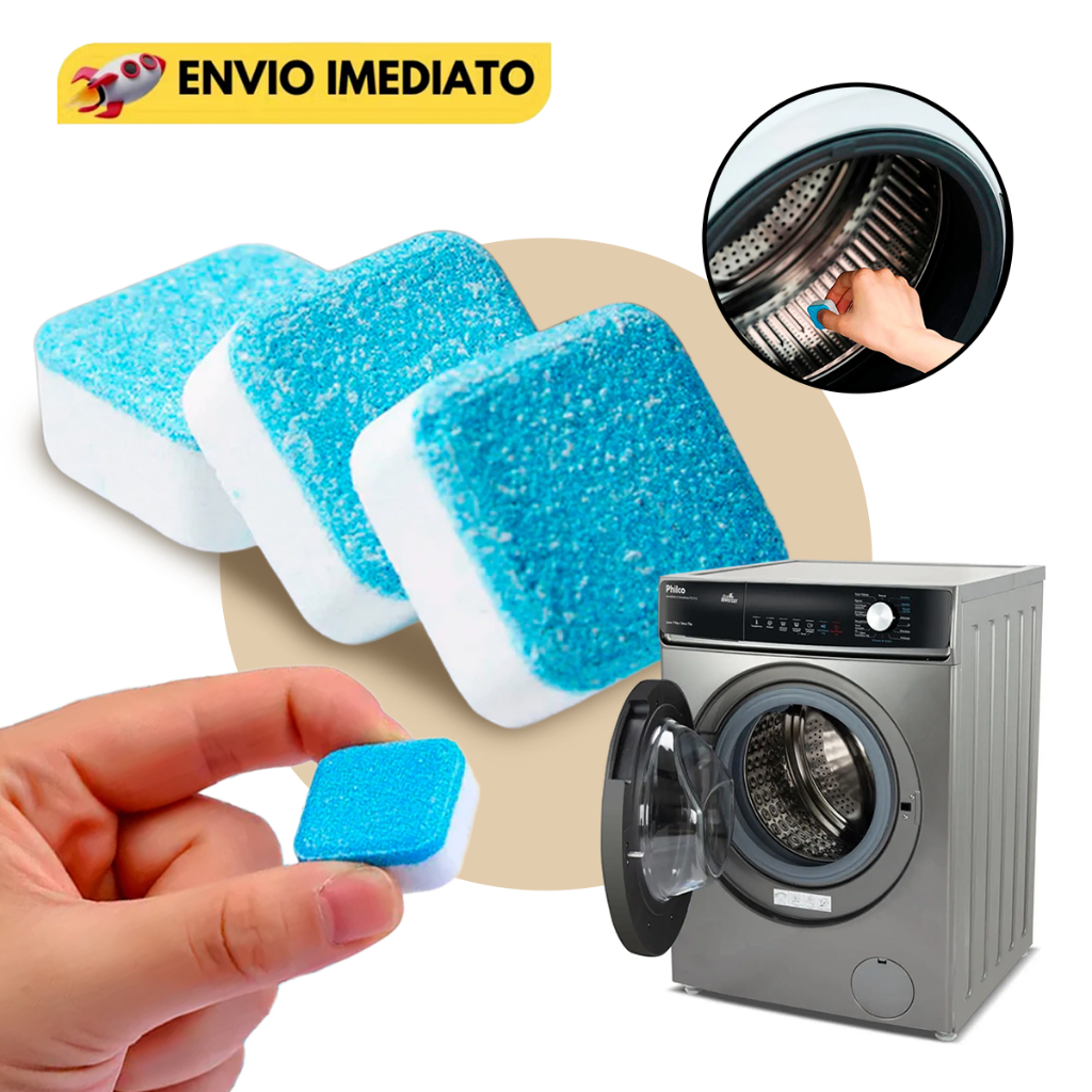 Pastilhas para Limpeza de Máquinas de Lavar Roupas Efervescentes Kit Com 2/6/12/15/20 e 24 pedras