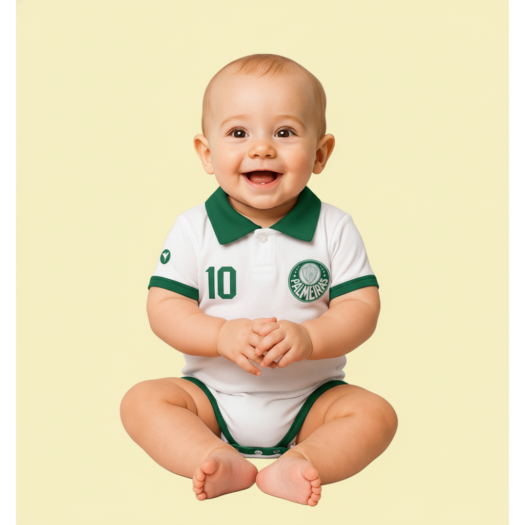 Body Bori Bebê Infantil Palmeiras Camisa Polo Time de Futebol Oficial Licenciado Torcida Baby