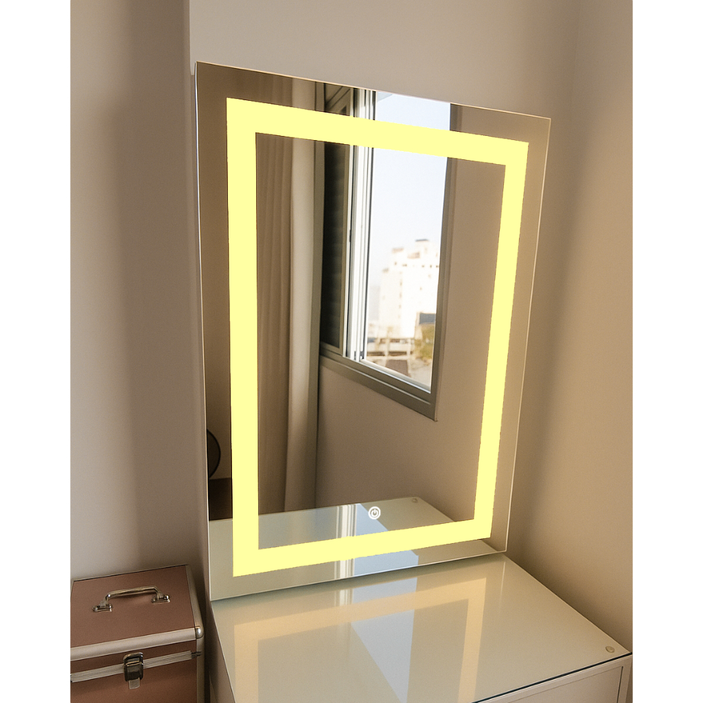 Espelho LED Retangular 80x50 cm Jateado | Espelho para Banheiro Lavabo Penteadeira