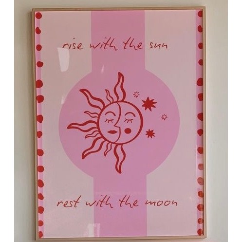 Quadros Decorativos Boho Místico Rise With The Sun Rest With The Moon Rosa e Vermelho (1 peça)