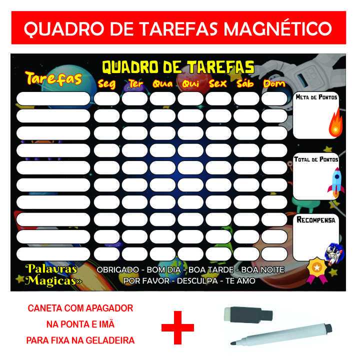 Quadro de Rotina Infantil com Imã Quadro de tarefas diárias Infantil Astronauta