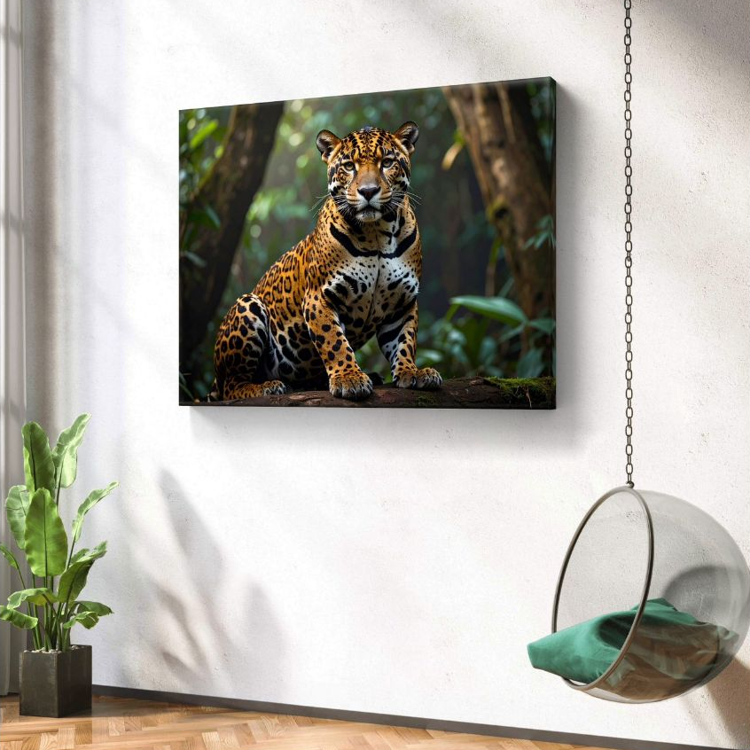 Quadro Decorativo Onça Pintada MDF 110x80 Arte Animal Selvagem Parede Sala Quarto Natureza