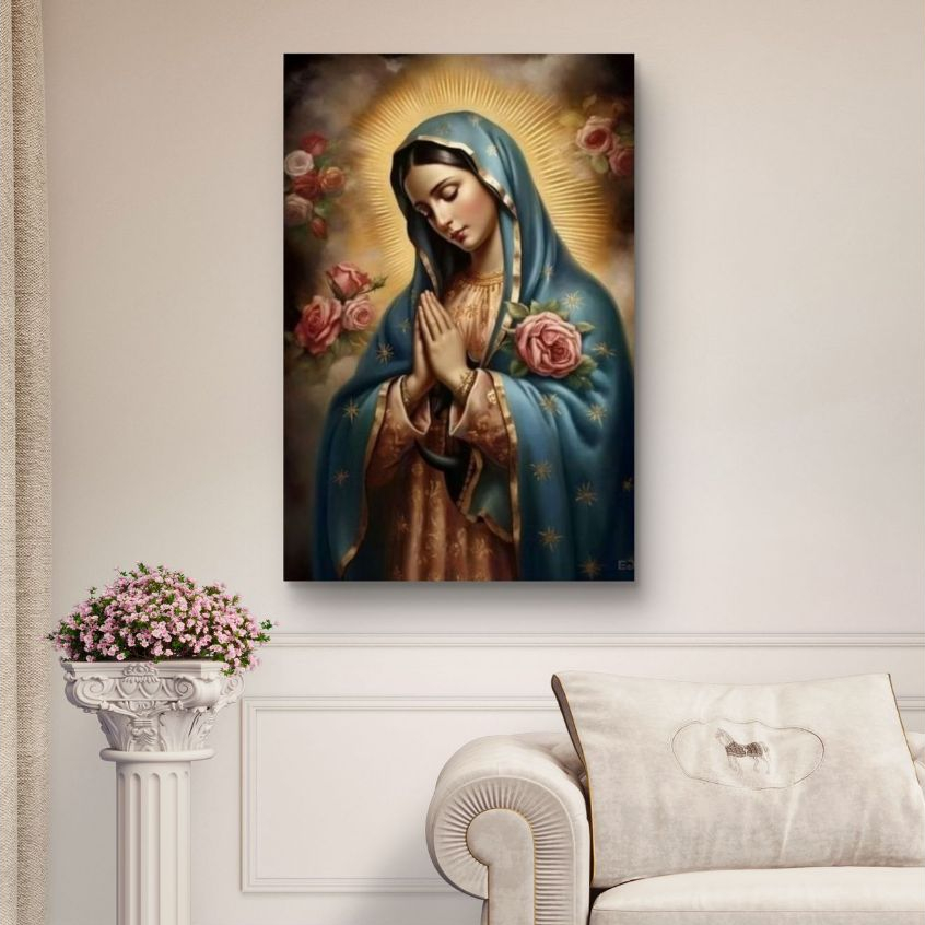 Quadro Decorativo Nossa Senhora de Guadalupe Arte Religiosa Católica MDF 110x80 Fé Proteção