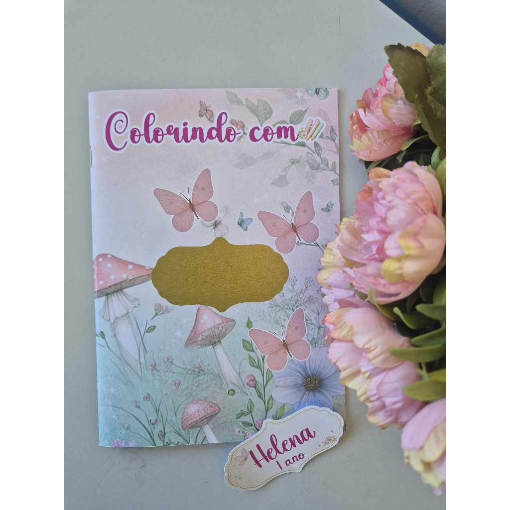 Livrinho de Colorir Personalizado|Lembrancinha de Aniversário com Nome em Adesivo-Jardim Encantado/Jardim das Borboletas