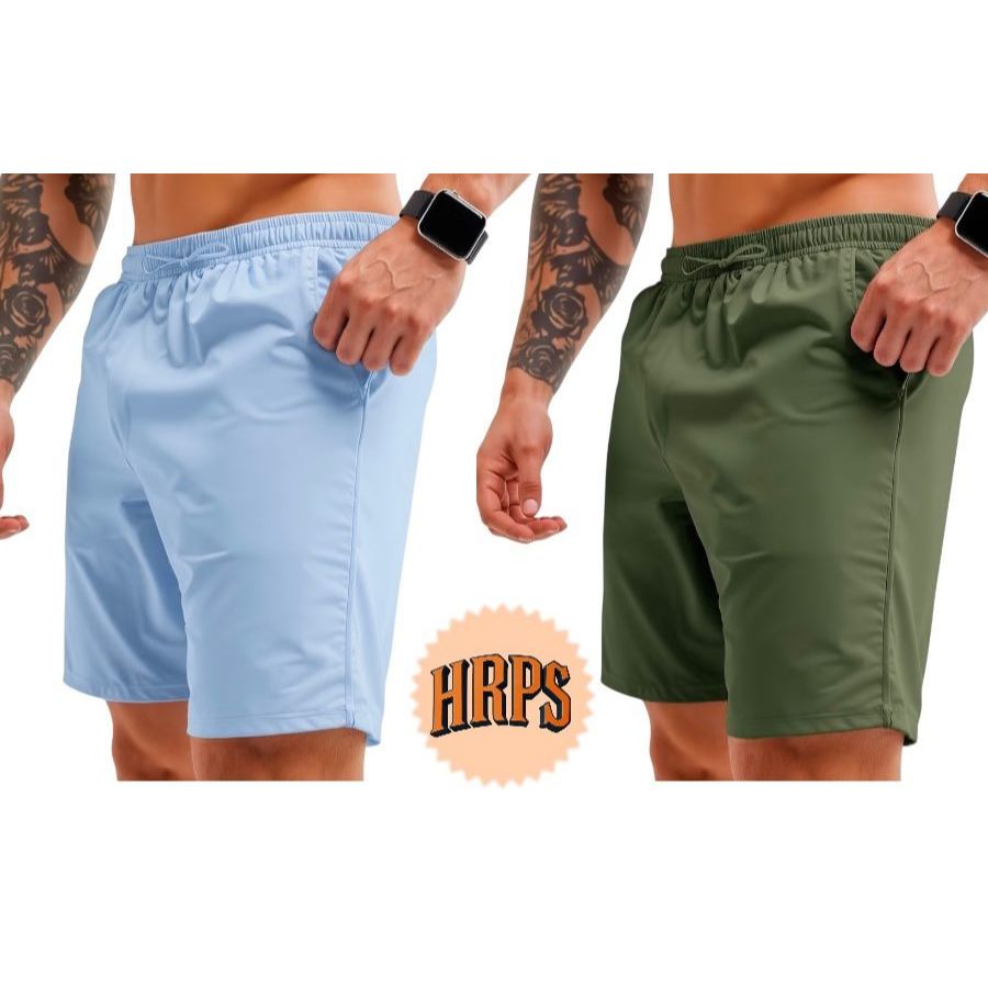 Kit 2 Bermudas Tactel Masculina com Elastano Elástico Cordão Bolsos