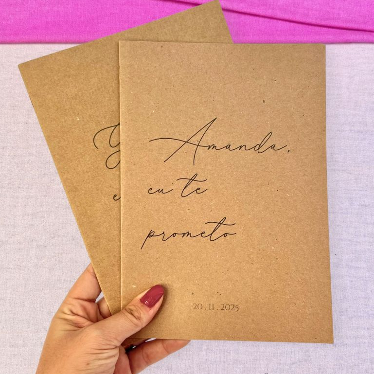 Par de Caderno de Votos dos Noivos Kraft para Casamento - "Eu te prometo" em Oferta na Shopee