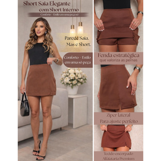 Shorts Saia Feminino Alfaiataria Fenda Lateral Zíper Lateral Elegante Chic Uniforme Trabalho em Oferta na Shopee