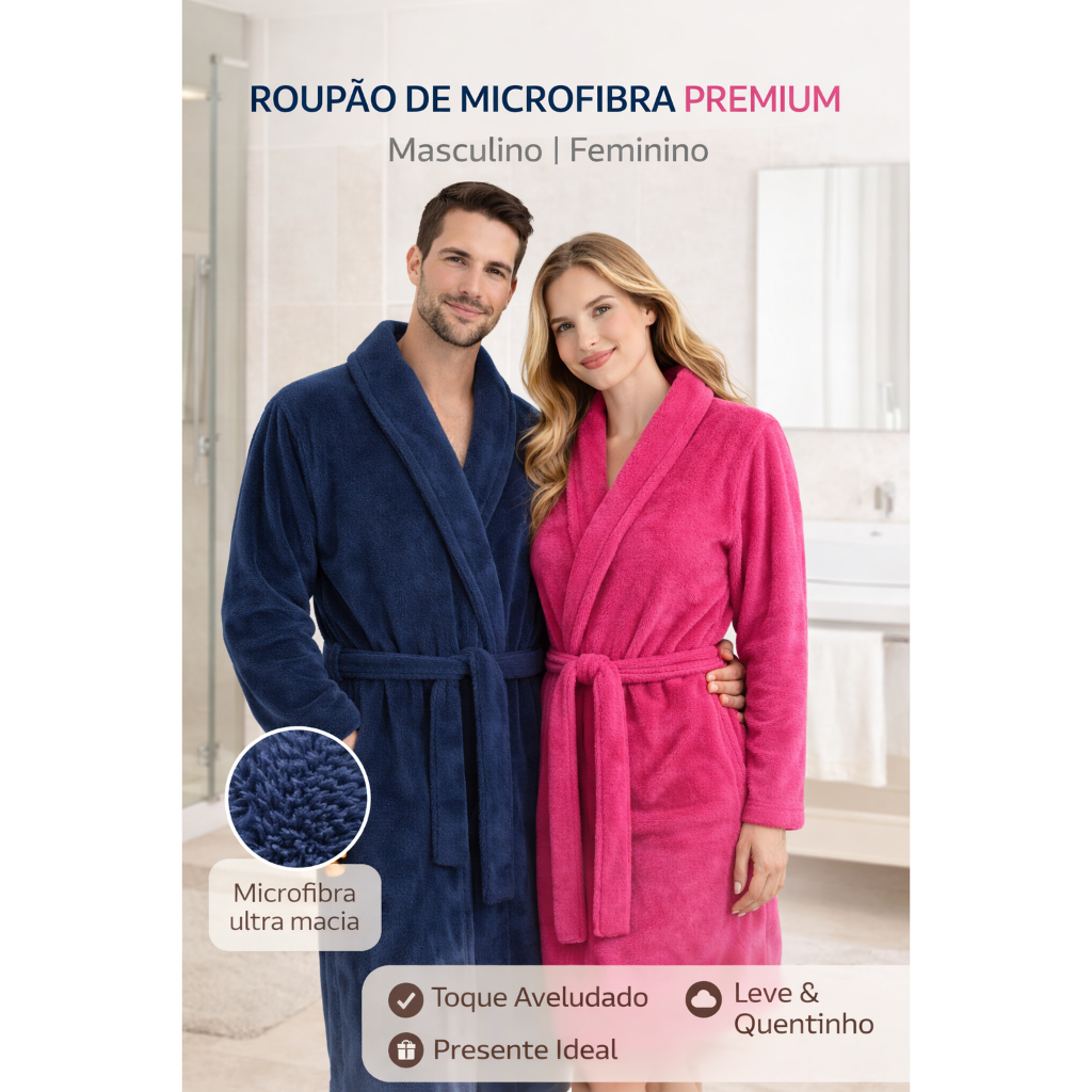 Roupão Microfibra Adulto Feminino Masculino Super Macio M G