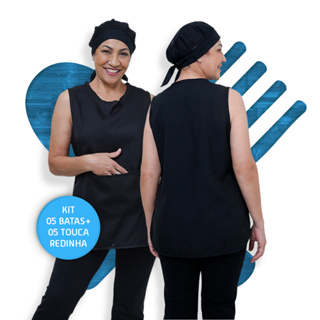 Kit Com 5 Bata Avental Jaleco e 5 Touca Cozinha Uniforme Restaurante Lanchonete em Oferta na Shopee