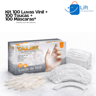 Kit 100 Luvas Vinil Sem Pó +  100 Toucas Descartáveis Branca +  100 Máscaras Descartáveis* em Oferta na Shopee