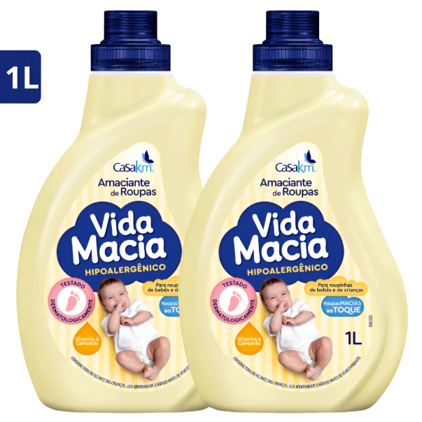 Kit 2 Amaciantes de Roupa Vida Macia Baby Glicerina e Camomila 1L Cada