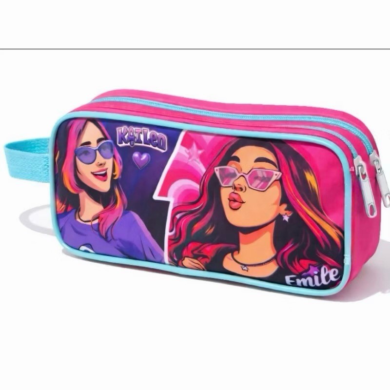 Estojo Escolar Emilly Vick Dos Rosa 2 ziper Grande em Oferta na Shopee