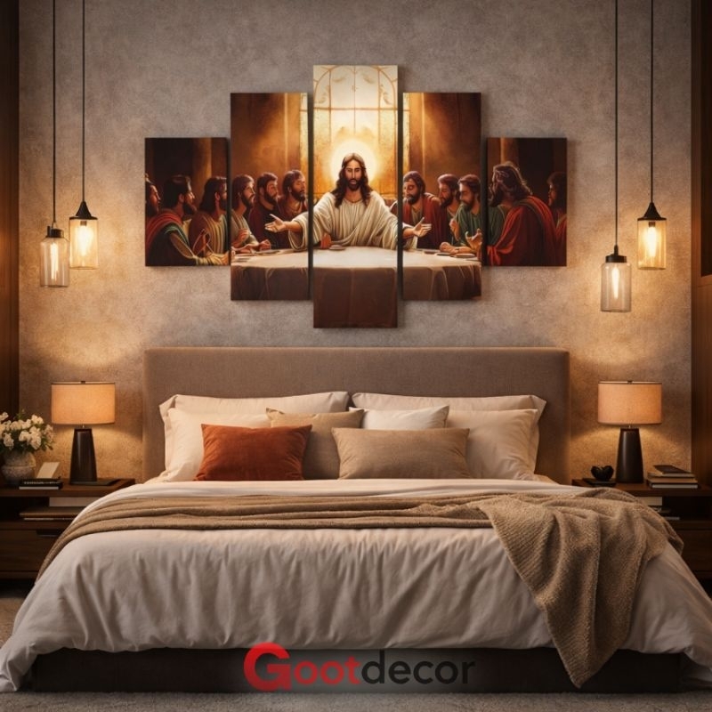 Kit 5 Quadros Decorativos Santa Ceia Marrom Quarto Sala Santa Ceia Mesma Da Imagem de Jesus