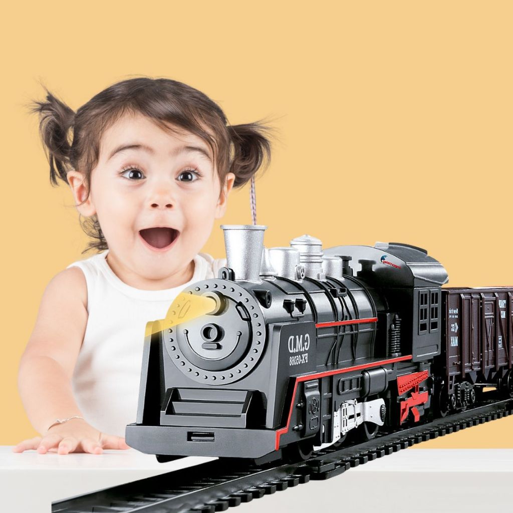 Trem de Brinquedo Ferrorama Trenzinho Locomotiva com Pista 3 Vagões Som e Luz Infantil