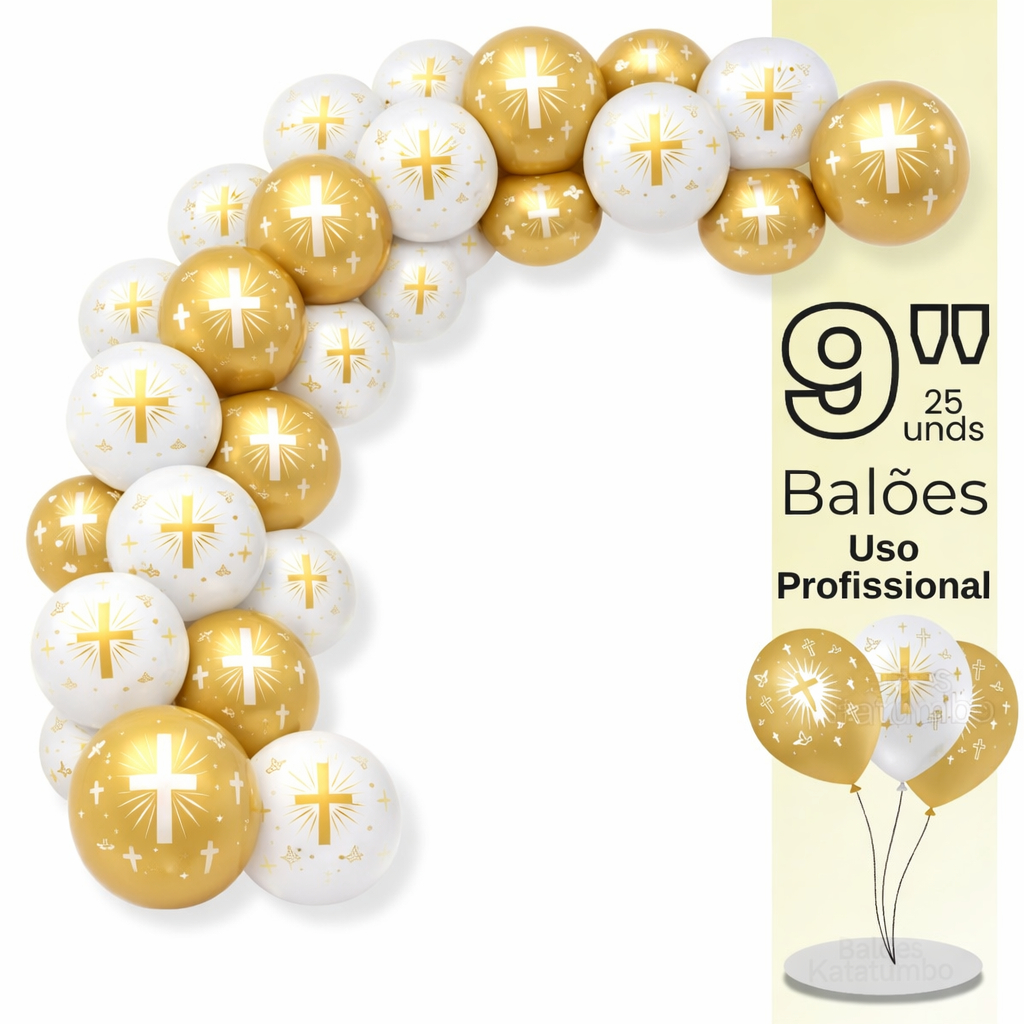 Balão Bexiga Batismo e Comunhão, Balão Látex Estampado  9 Polegadas Pacote De 25 Unds, em Oferta na Shopee