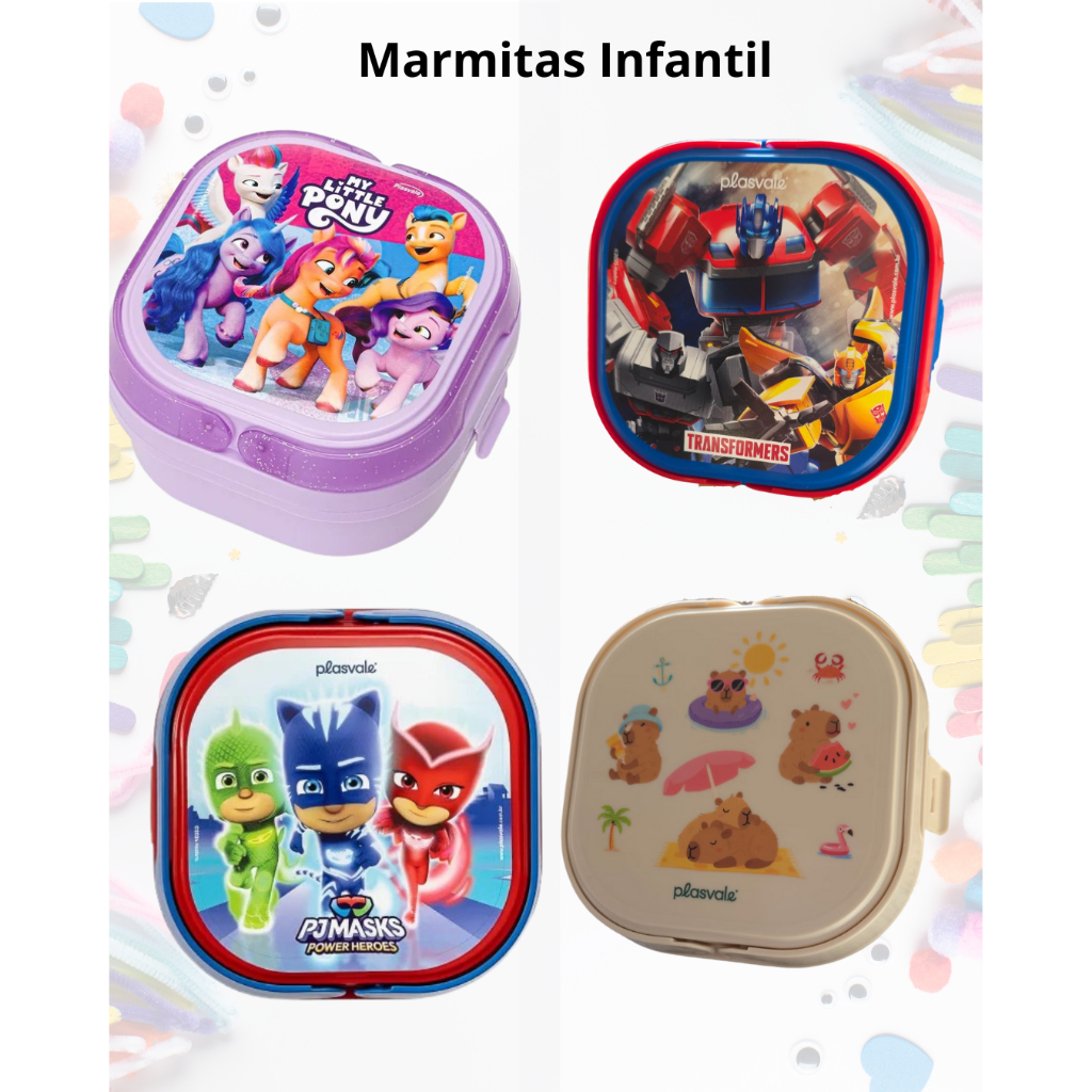 Marmita com 2 Compartimentos, Divisórias, Travas e Alças Infantil Plasvale