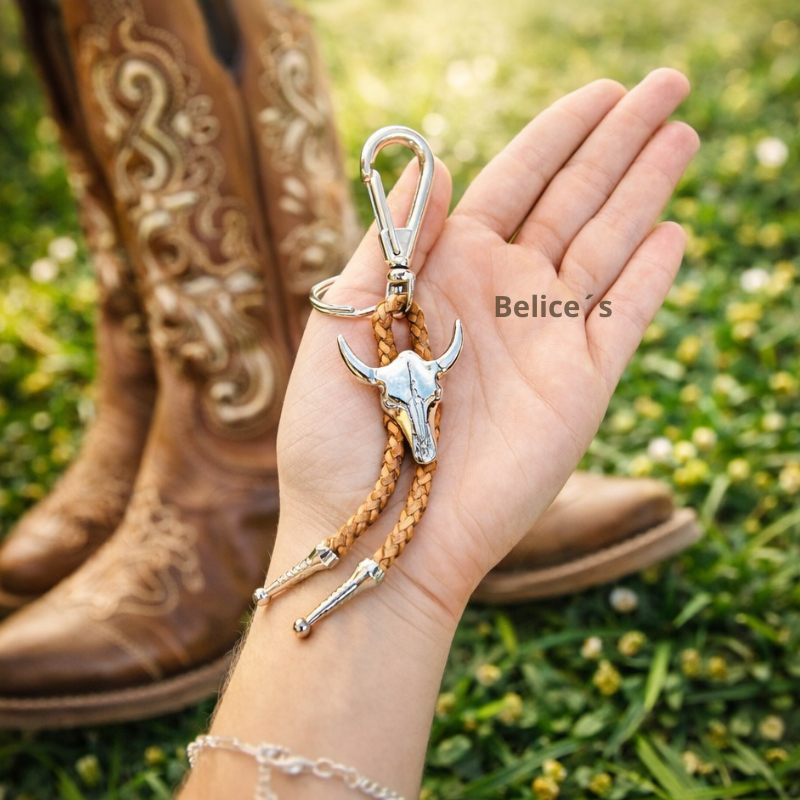 Chaveiro De Couro Cru Bege Trançado Pingente Boi Country em Oferta na Shopee