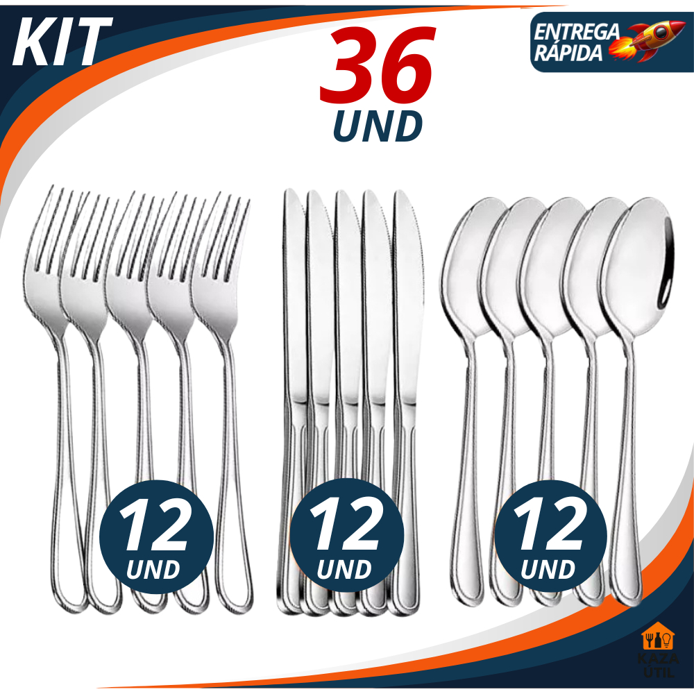 Jogo de Talheres 12/18/27/36 peças Aço Inox Facas, Garfos de Mesa, Colheres