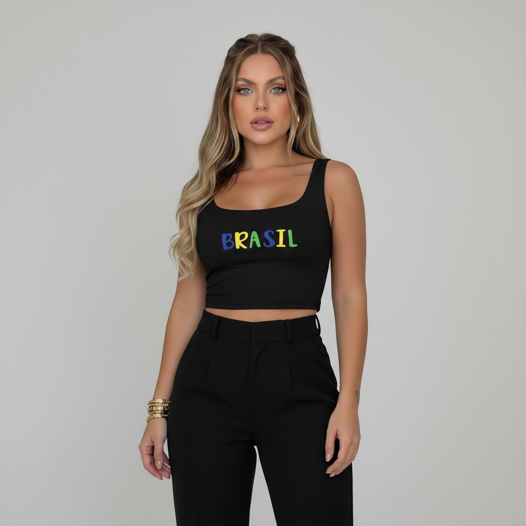 Cropped Top Blusinha Blusa Brasil Copa do Mundo Eleição BrazilCore Tendencia Blogueira Modelo Chic Exclusivo Novidade