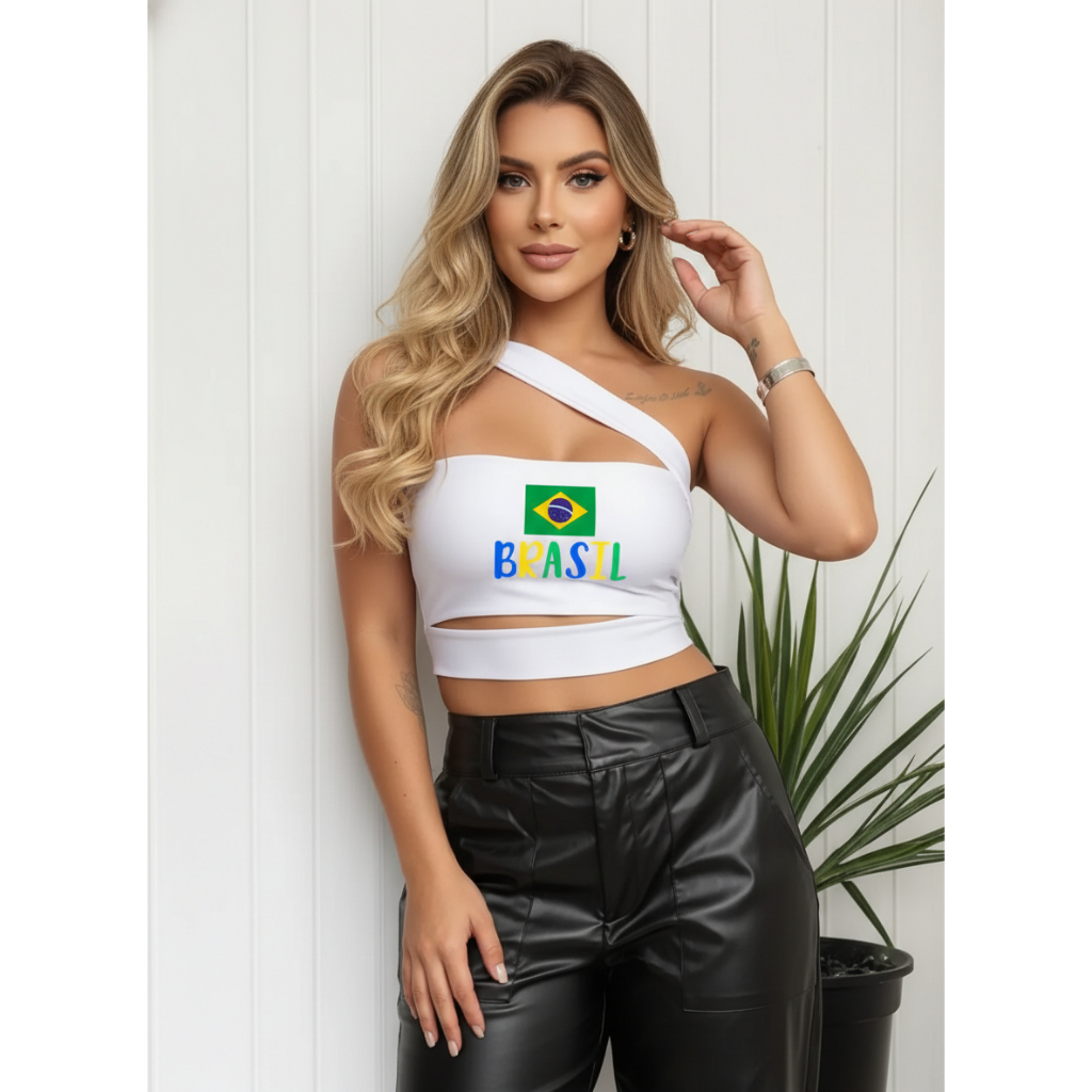 Cropped Top Blusinha Blusa Brasil BrazilCore Tendencia Copa do Mundo Eleição Faixinha Tiras Blogueira Elegante Versátil em Oferta na Shopee