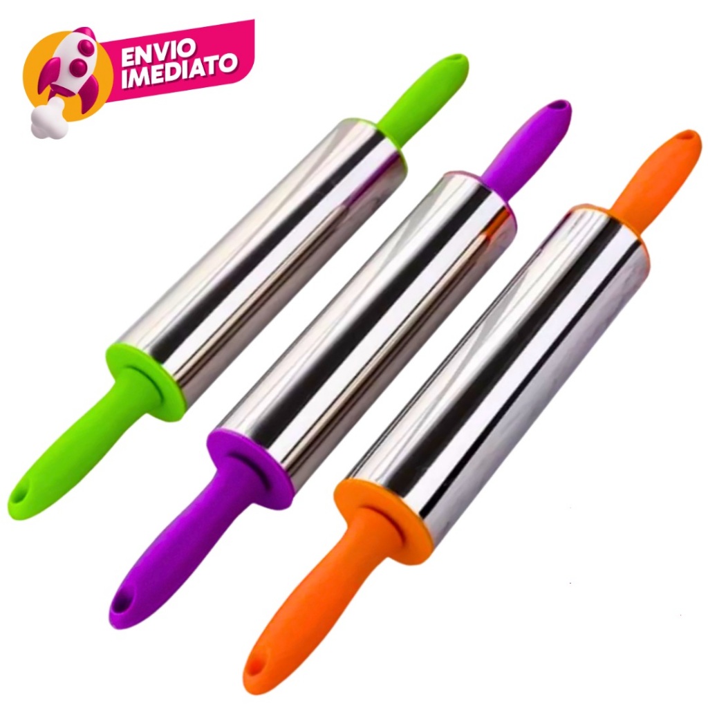 Kit Rolo Abridor de Massa Inox Cabo Colorido Pizzaria E Confeitaria