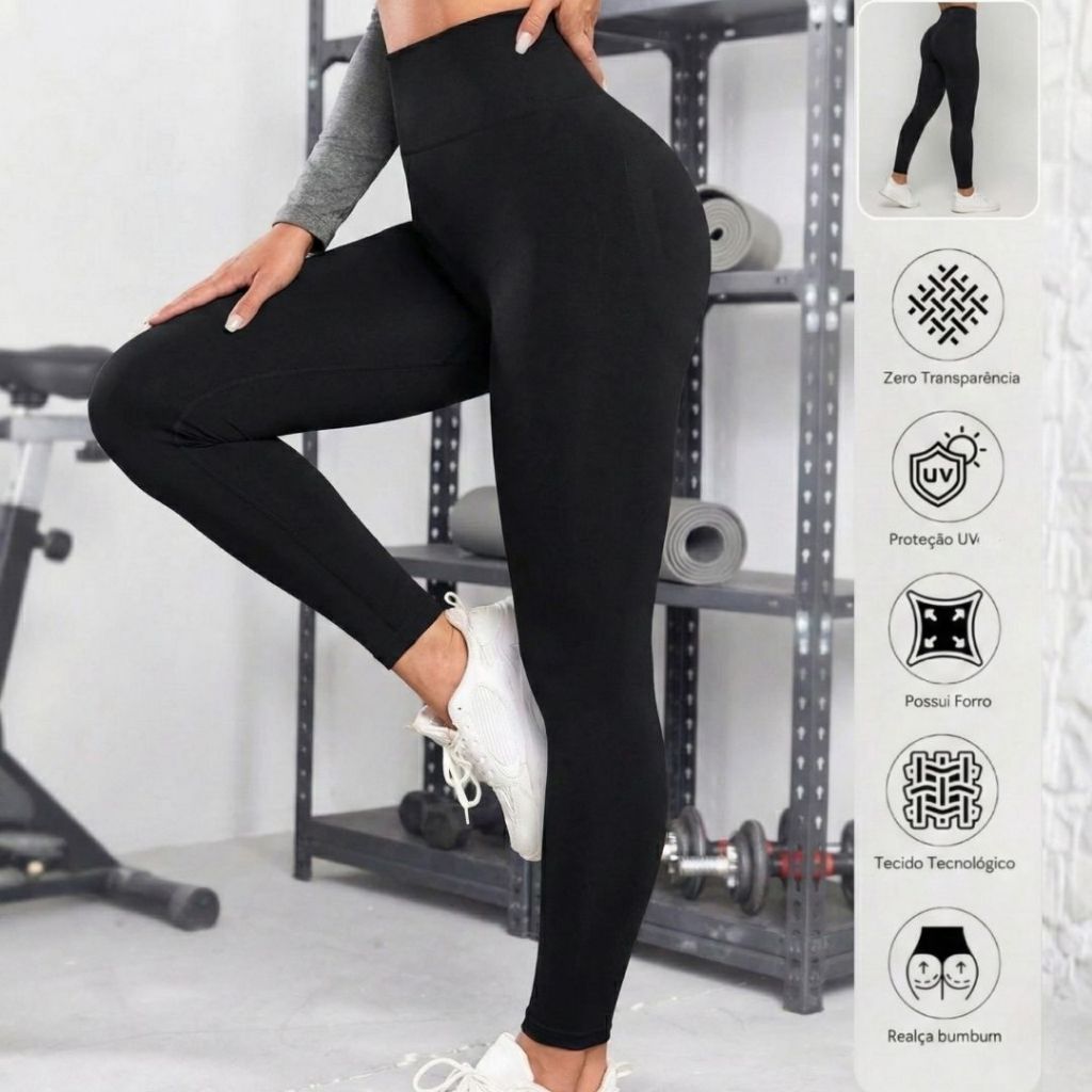 Roupa de Academia Feminina: Calça Feminina Legging Suplex Cintura Alta Zero Transparência