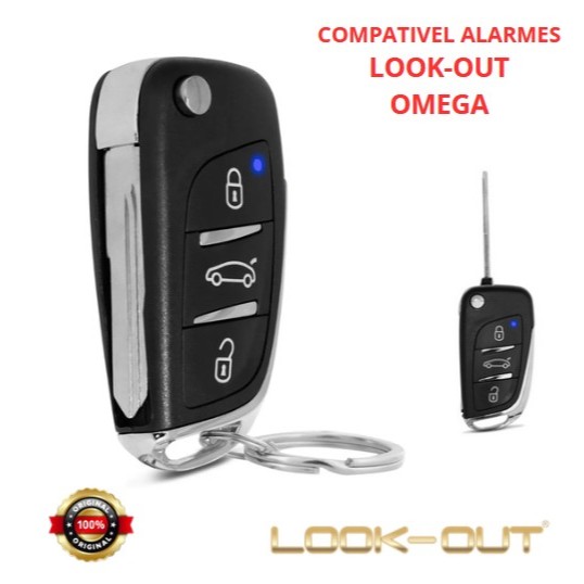 Chave Canivete Compatível Com Alarme Look Out e Ômega,  3 Botões Preto Alarme Automotivo