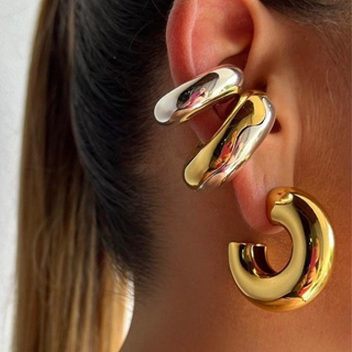 Conjunto De 3 Brincos Europeus E Americanos Exagerados Com Clips Para A Orelha - Argola Hiphop em Oferta na Shopee