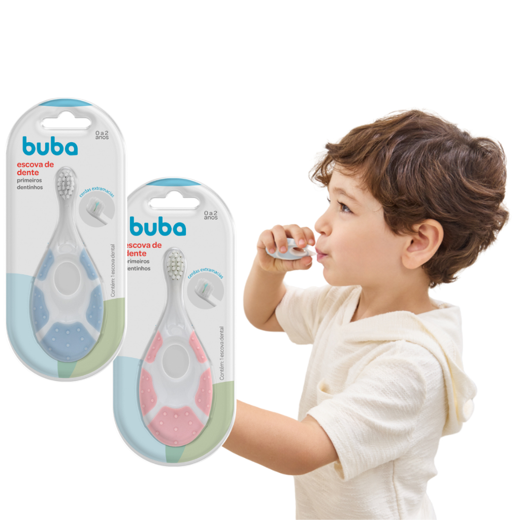 Escova De Dente Mordedor Primeiro Dentinhos 0 A 2 Anos Buba Rosa ou Azul