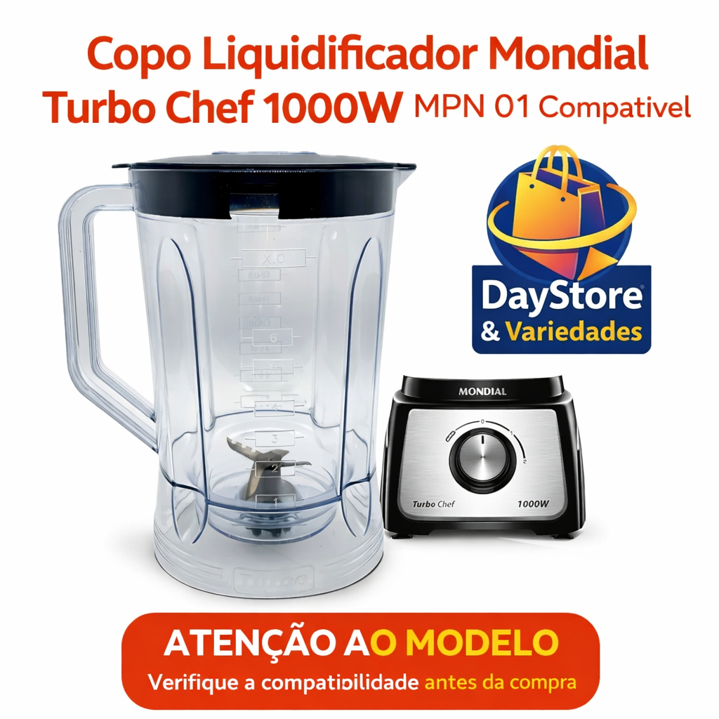 9838 Copo Liquidificador Multiprocessador Compatível Mondial Turbo Chef 1000W- MPN 01- Material SANGEL (Mais resistente)