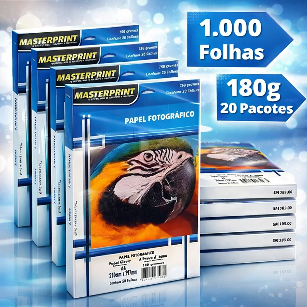 Papel Fotográfico 1000 Folhas Glossy A4 180g À Prova D'água Masterprint Envio Imediato Melhor Qualidade