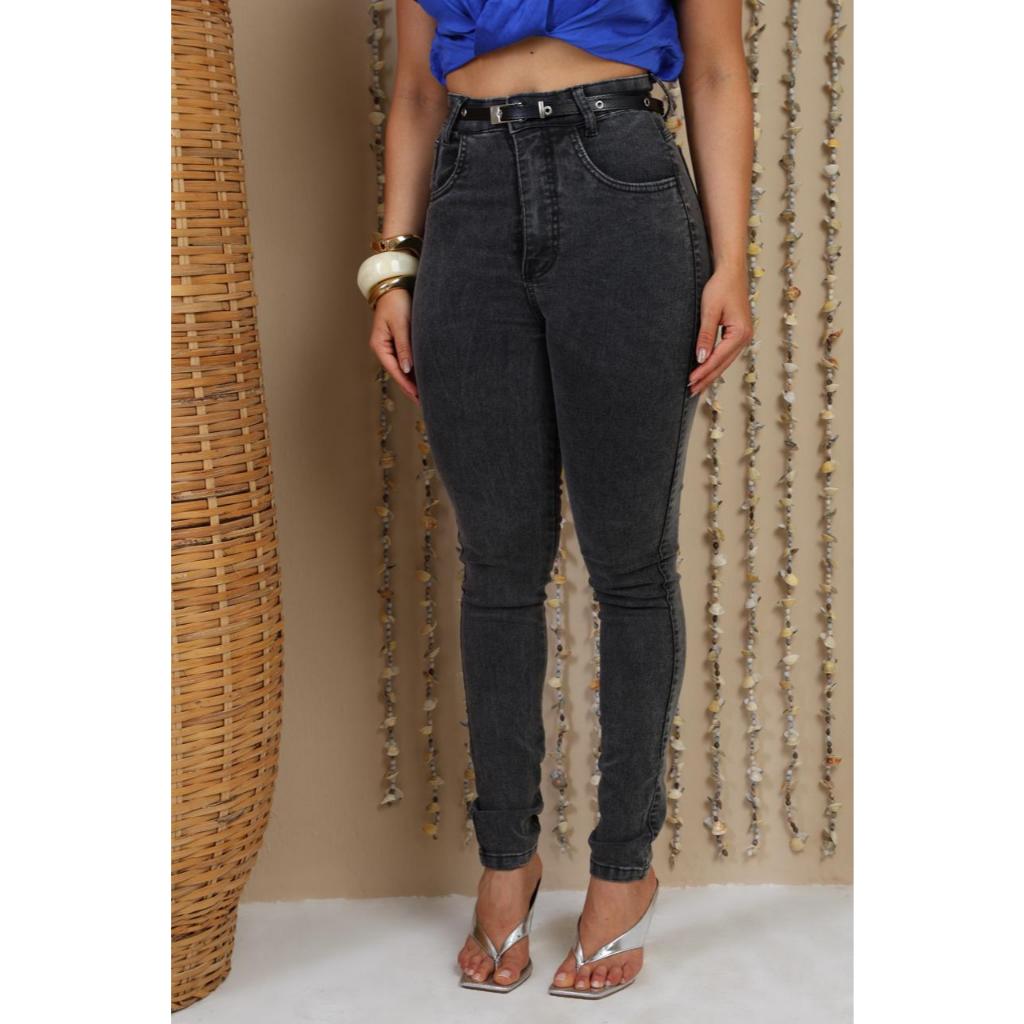Calça Jeans Skinny Premium Feminina Cós Alto Com Cinto Levanta Bumbum Com Lycra cintura alta em Oferta na Shopee
