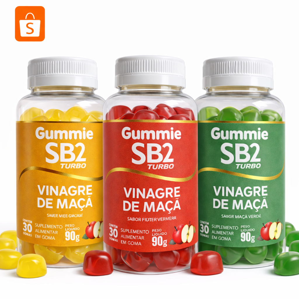 Gummie Vinagre de Maça SB2 Mix 3 Sabores 90 Gomas (1 Frutas + 1 Maçã + 1 Abacaxi) - 3 Unidades
