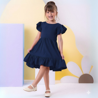 Vestido Infantil Menina casual liso dia a dia festa aniversario igreja tecido sedinha em Oferta na Shopee