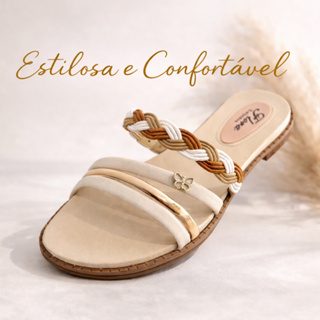 Sandália Rasteirinha Feminina Confortável Detalhe Borboleta Tira Metálica em Oferta na Shopee