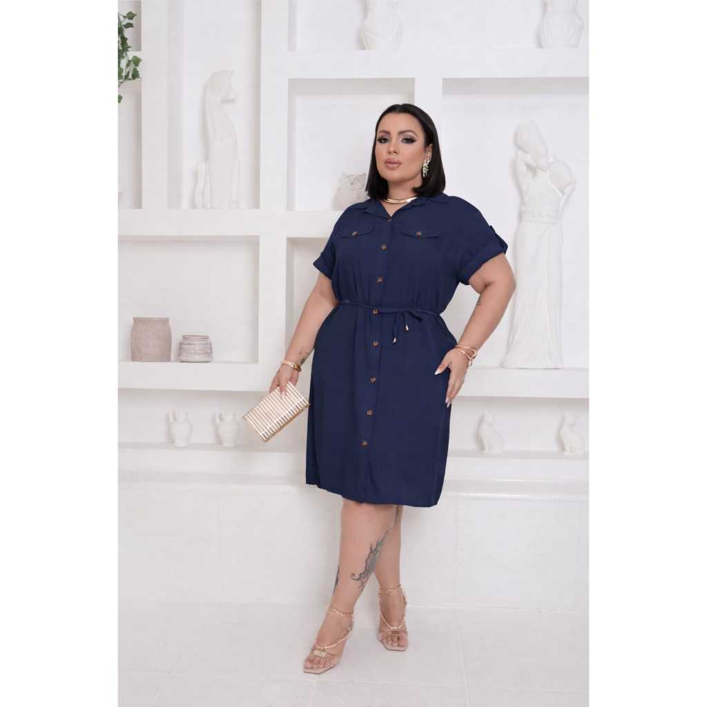 Vestido Chemise Plus Size com Botões e Cinto