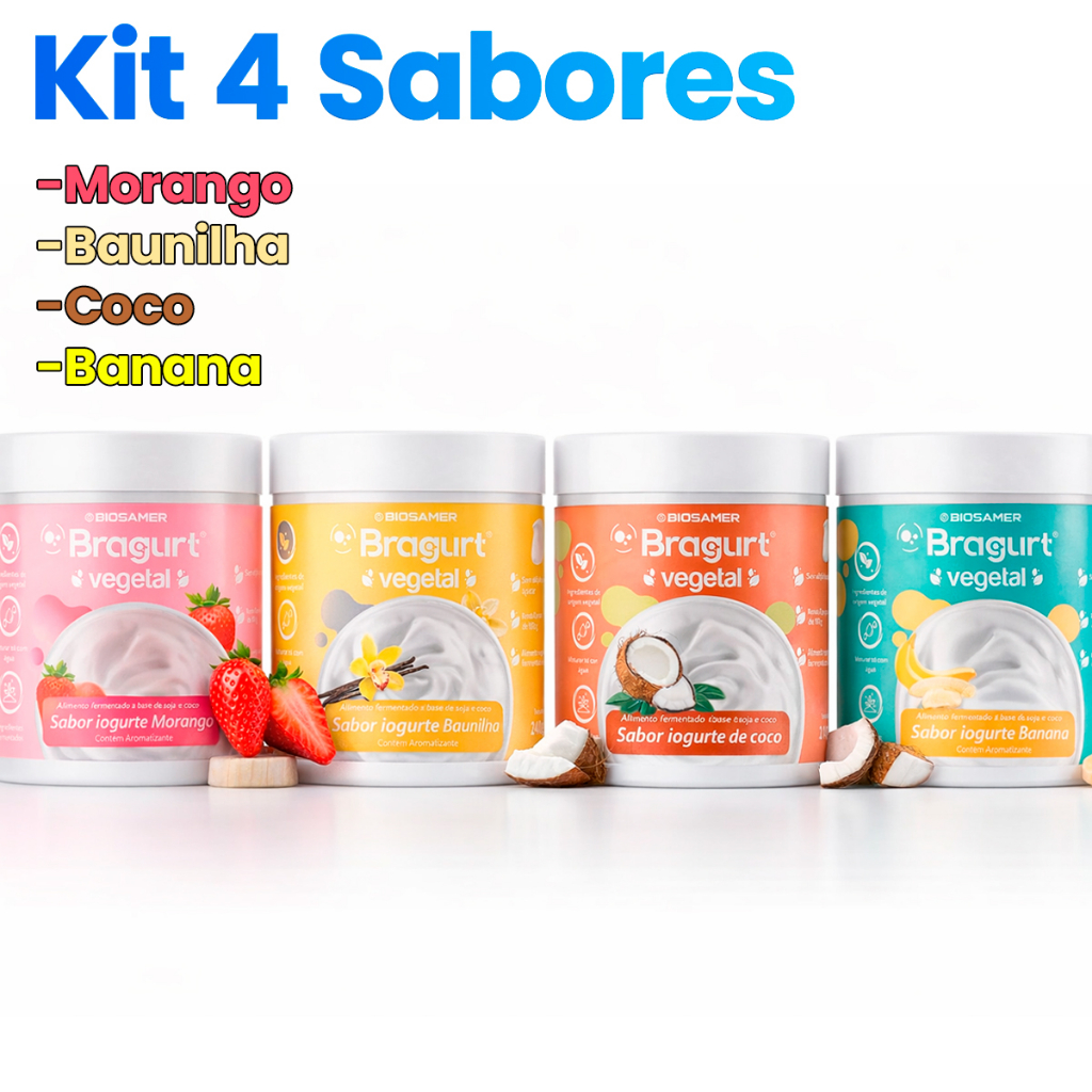 Kit Mix Sabores Iogurte Vegetal Instantâneo Morango Coco Baunilha Banana em Oferta na Shopee