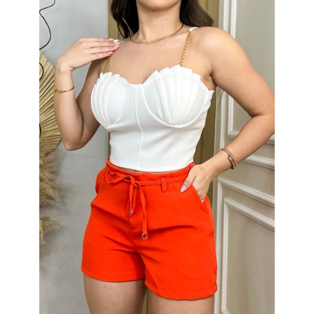 Cropped Tendencia Sereia Concha com Bojo Top Modinha em Oferta na Shopee