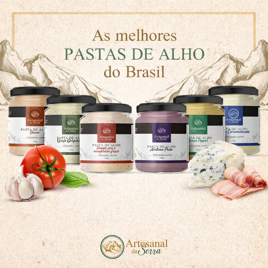 Pasta Goumet Artesanal da Serra 210g - Vários Sabores - GORGONZOLA - AZEITONA PRETA - ALHO PORÓ - BACON - TOMATE SECO